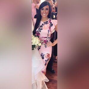 PrettyLittleThing Pink Sheath Midi Dress with Flutter Sleeves